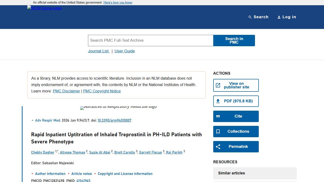 Rapid Inpatient Uptitration of Inhaled Treprostinil in PH-ILD Patients with Severe Phenotype - PMC